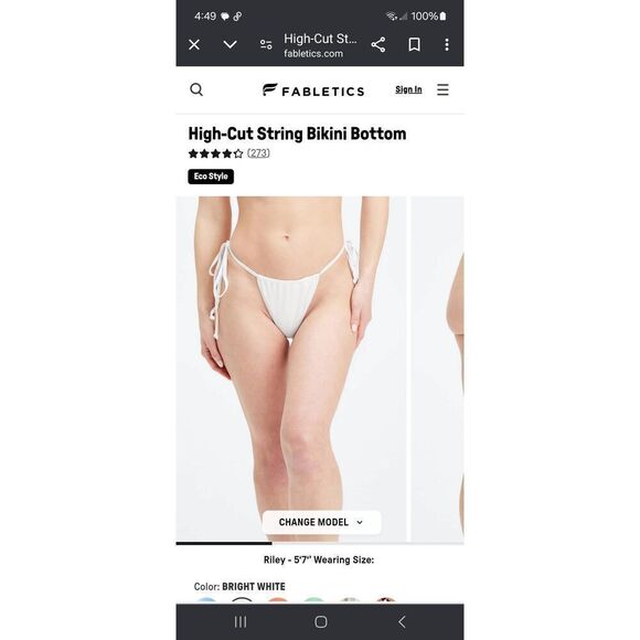 New Medium Fabletics Bright White High Cut String Cheeky Bikini Swim Bottoms - Picture 1 of 8